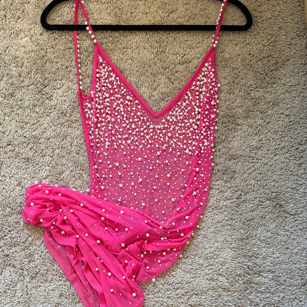 Pink Beaded Sheer Dress